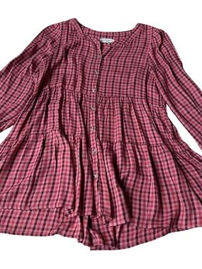 Lucky Brand Pink and Maroon Plaid Button-Front Shirt